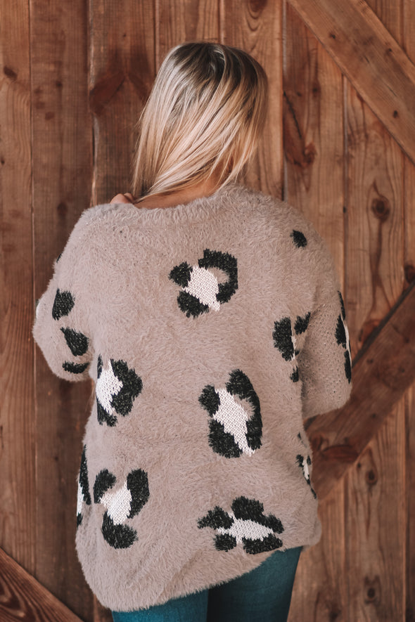 Mocha Leopard Fuzzy Knit Sweater In Regular & Curvy