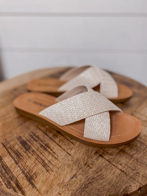 Cream Raffia Criss Cross Slip on Sandal