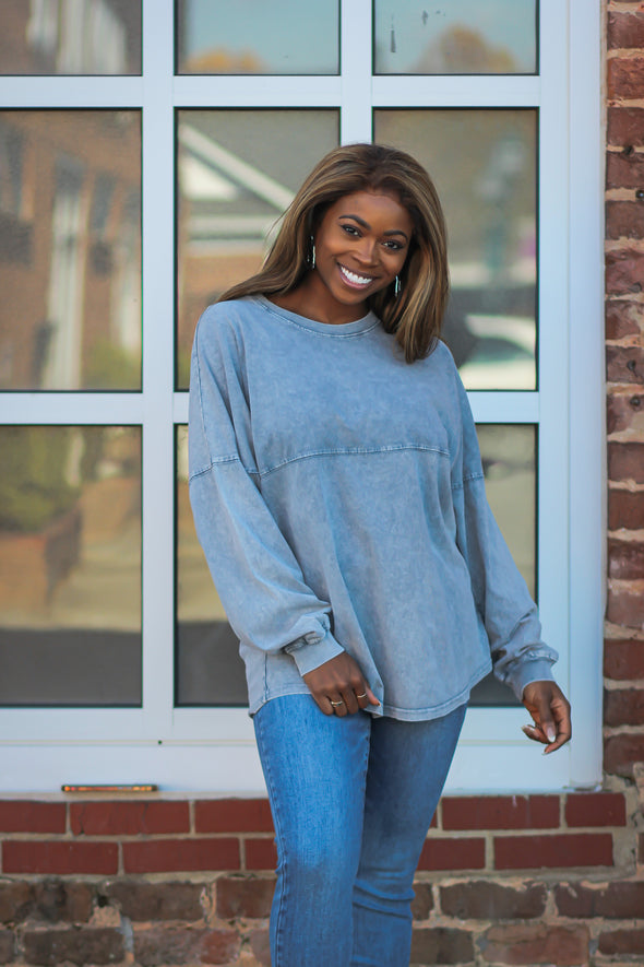 Denim Mineral Washed Long Sleeve Tee