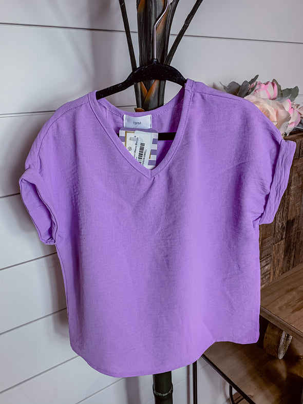 Girls Lilac V Neck Short Sleeve Blouse