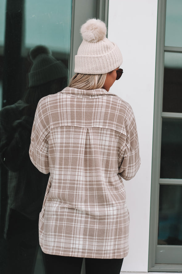 Taupe & Ivory Plaid Brushed Knit Flannel Top