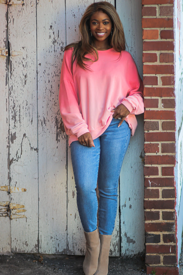 Coral Tie Dye Knit Pullover