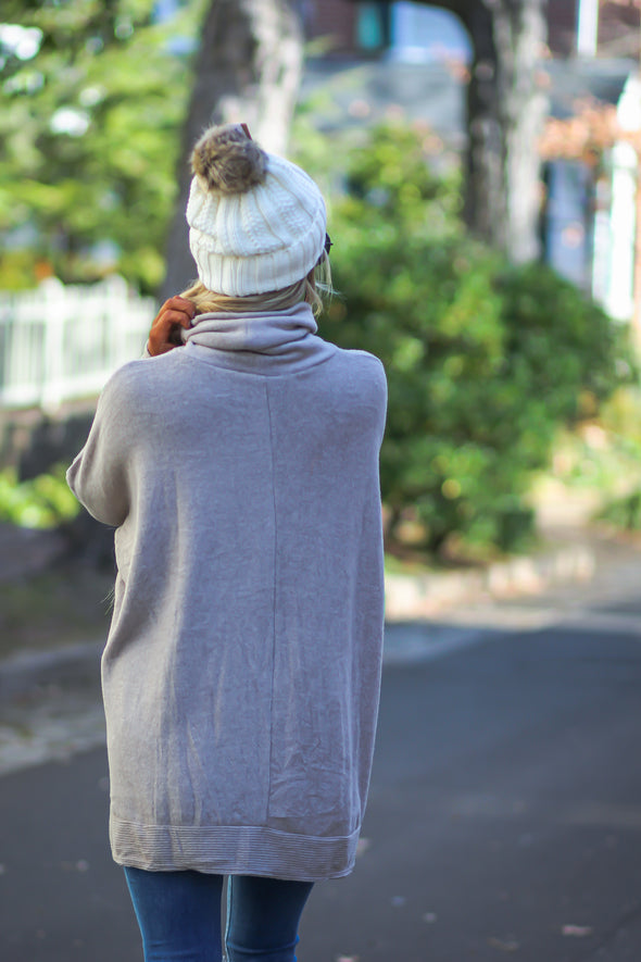 Taupe Brushed Cowl Neck Poncho Top