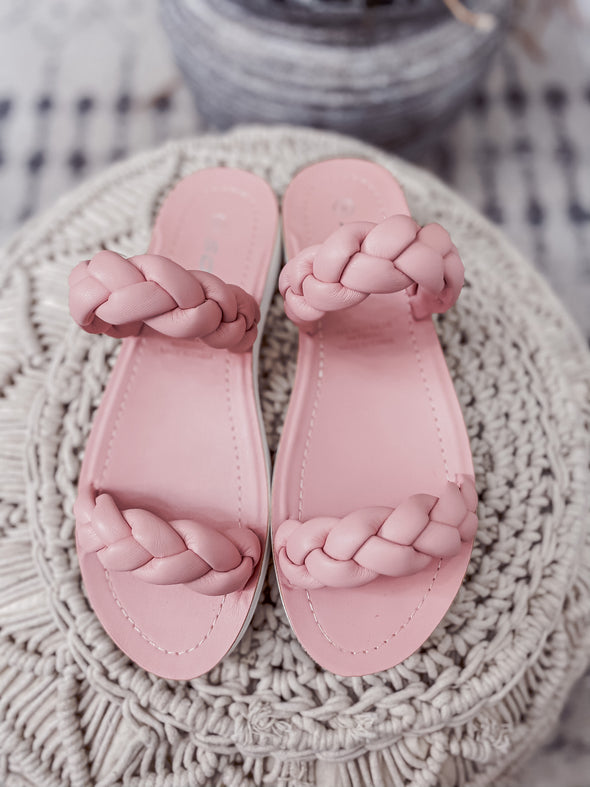 Blush Braided Double Strap Slip on Sandal