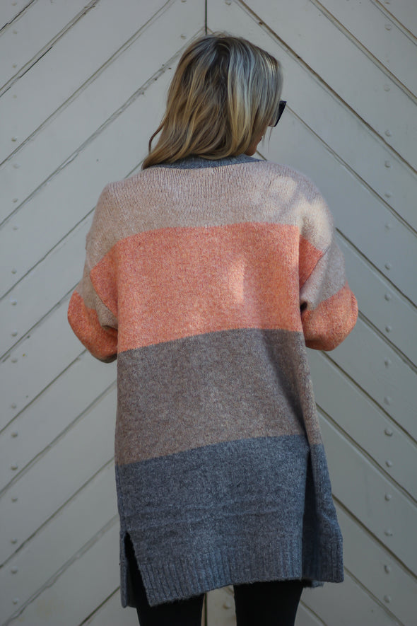 Heather Grey & Coral Colorblock Open Front Cardigan