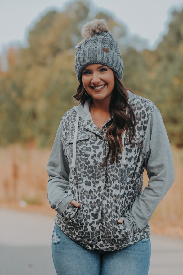 Heather Grey & Leopard Hooded Jacket In Regular & Curvy