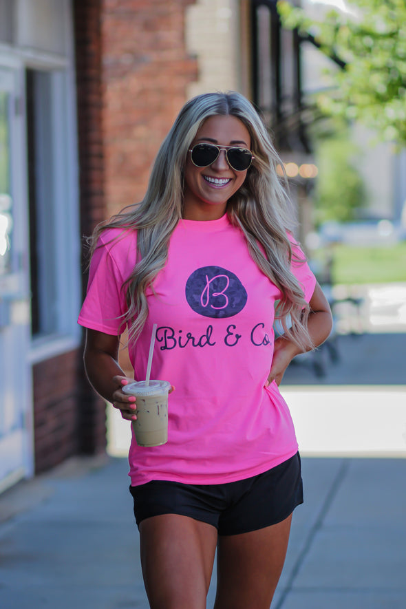 Hot Pink & Leopard Bird & Co Graphic Tee