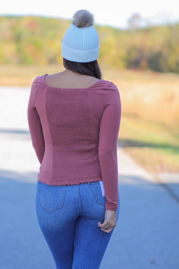 Marsala Square Neck Smocked Back Top