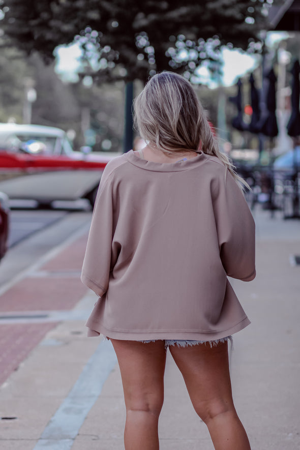 Mocha V Neck Kimono Top