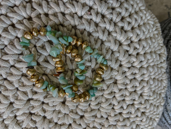 Millie Beaded Gemstone Bracelet Set in Amazonite