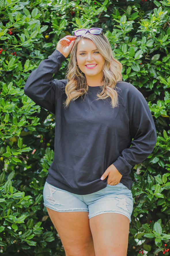 Black Raglan Sleeve Pullover Top