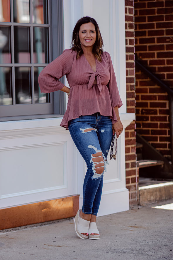 Marsala Textured Bow Detail Blouse