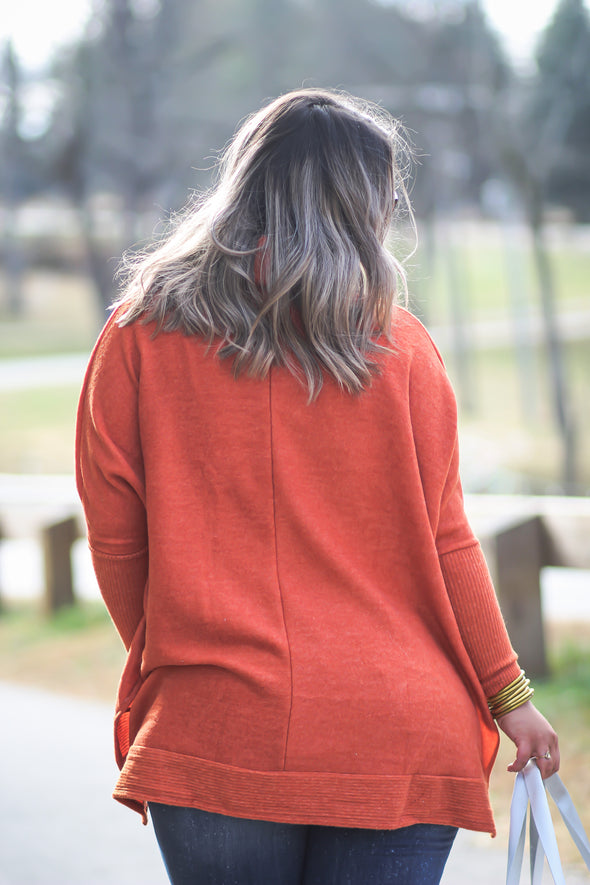 Brick Brushed Knit Cowl Neck Top