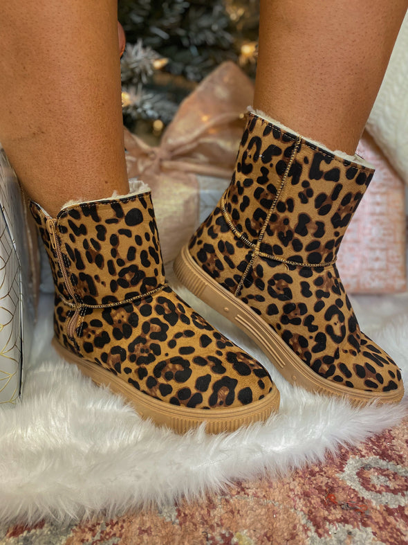 Leopard Fur Lined Zip Up Boot