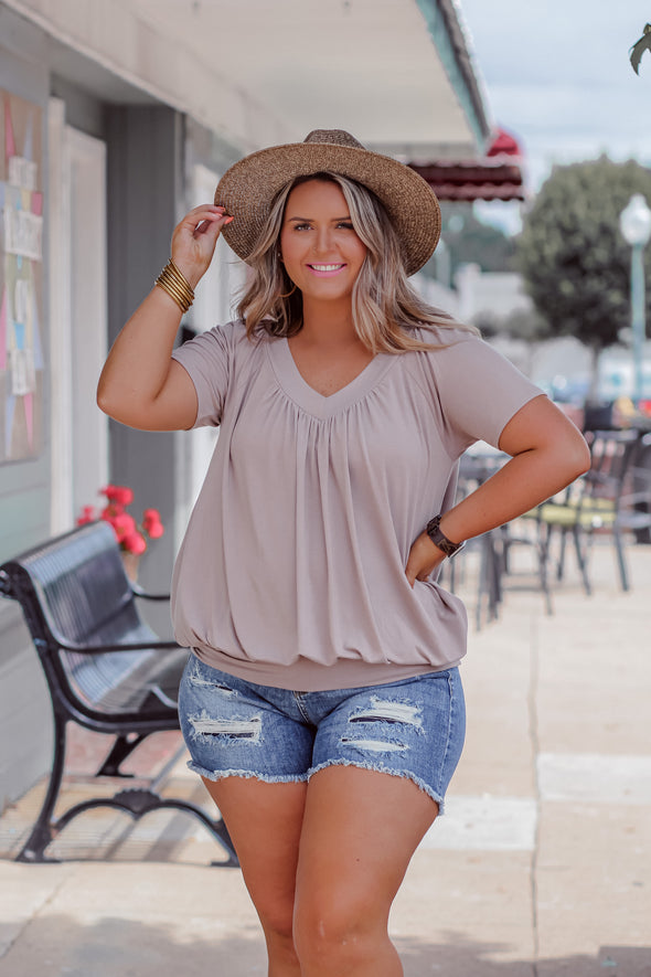 Mocha V Neck Banded Top