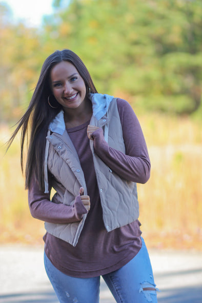 Mocha Quilted Hooded Vest