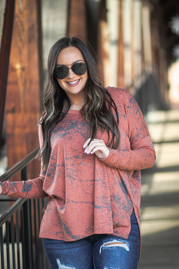 Brick Splatter Detail Dolman Sleeve Top