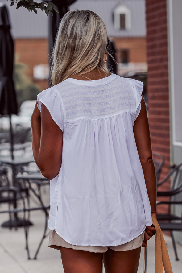 Ivory Smocked Flutter Sleeve Top