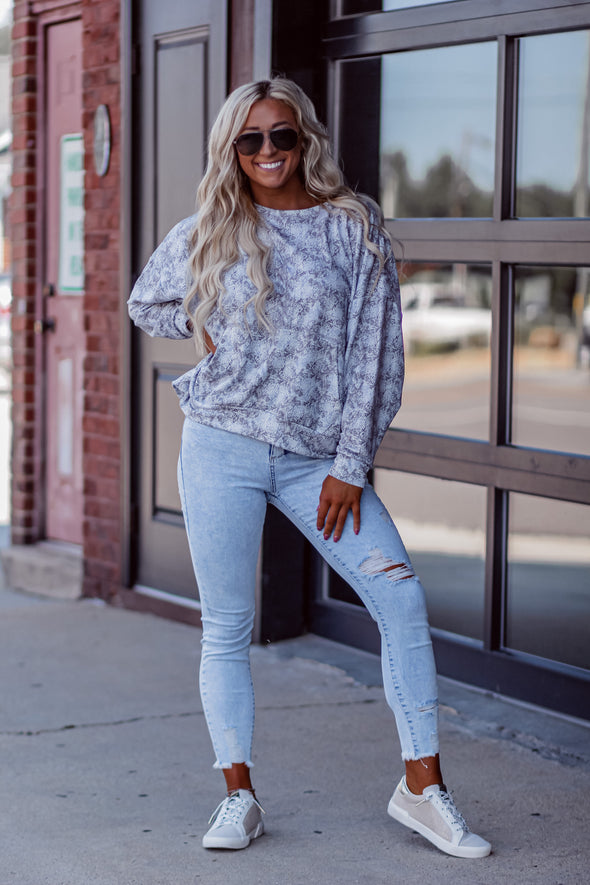 Heather Grey Snake Print Pullover Banded Top