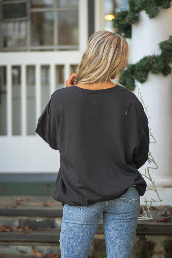 Charcoal Front Pocket Pullover Top