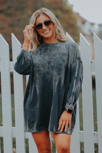 Washed Black Ombre Tie Dye Knit Mini Dress