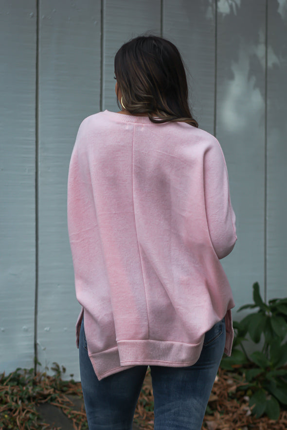Baby Pink Brushed Knit Pullover Top