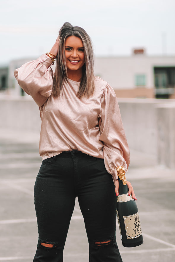 Gold Satin Puff Sleeve Blouse