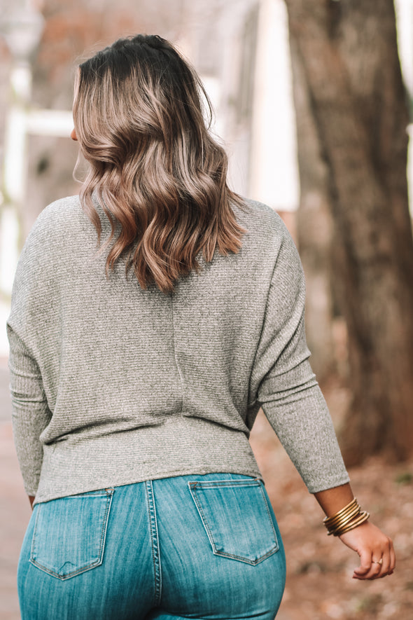 Heather Grey Brushed Dolman Sleeve Top