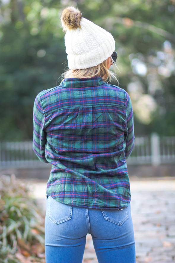 Hunter Green & Navy Plaid Sherpa Lined Flannel