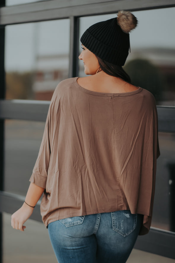 Brown Mineral Washed Dolman Sleeve Top