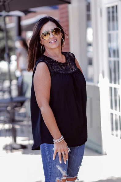 Black Lace Detail Sleeveless Top