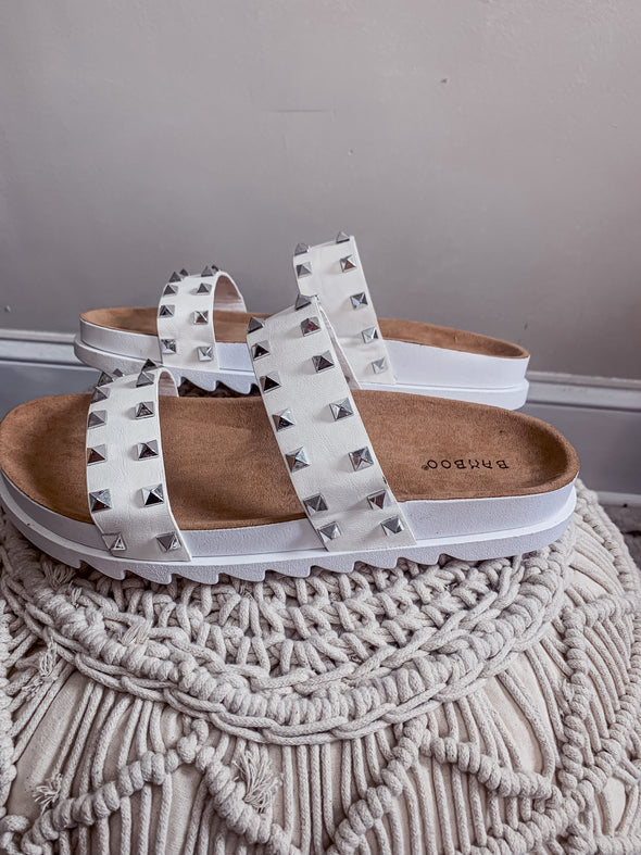 White Studded Double Strap Sandal