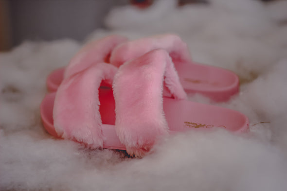 Open Toe Faux Fur Slide on Sandal in Blush