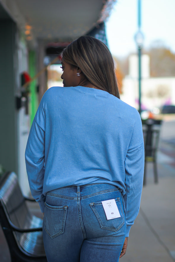 Slate Brushed Front Pocket Long Sleeve Top