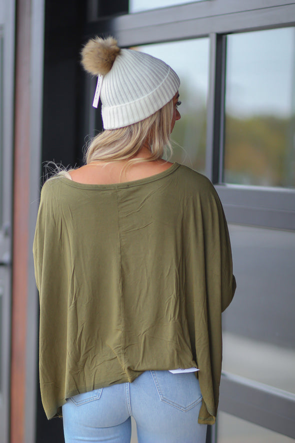 Olive Mineral Washed Dolman Sleeve Top