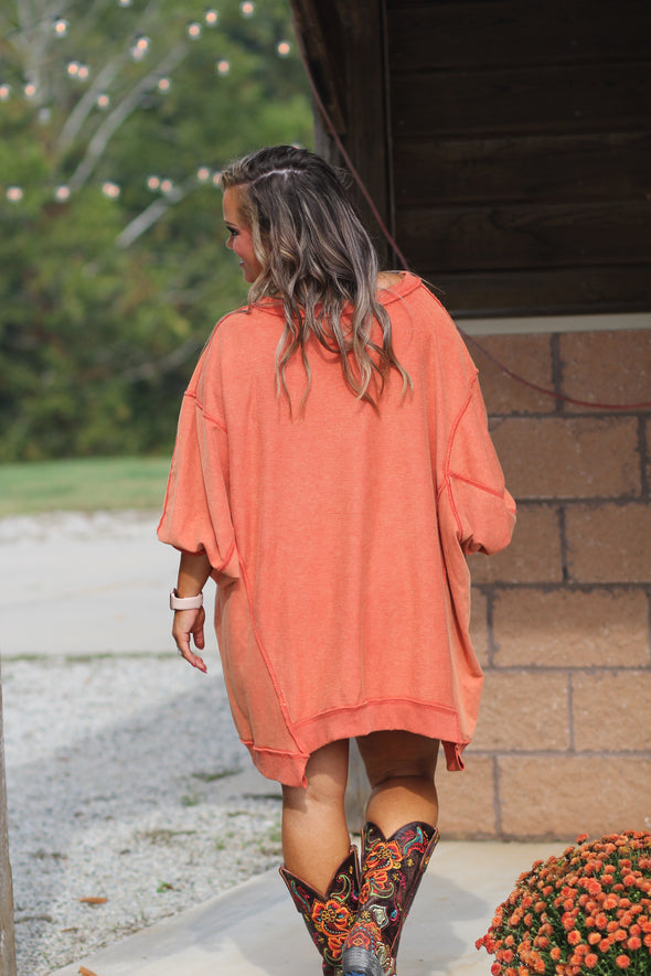 Rust Mineral Washed Oversized Long Sleeve Tunic
