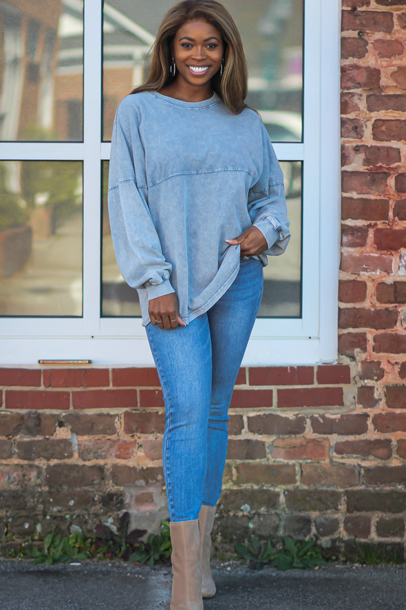 Denim Mineral Washed Long Sleeve Tee