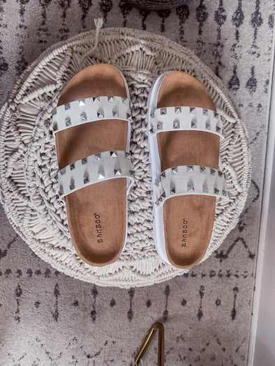 White Studded Double Strap Sandal