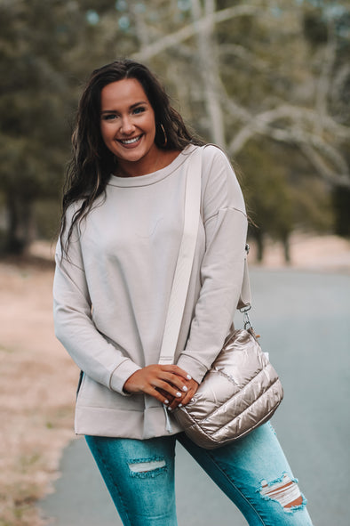 Taupe French Terry Side Slit Top