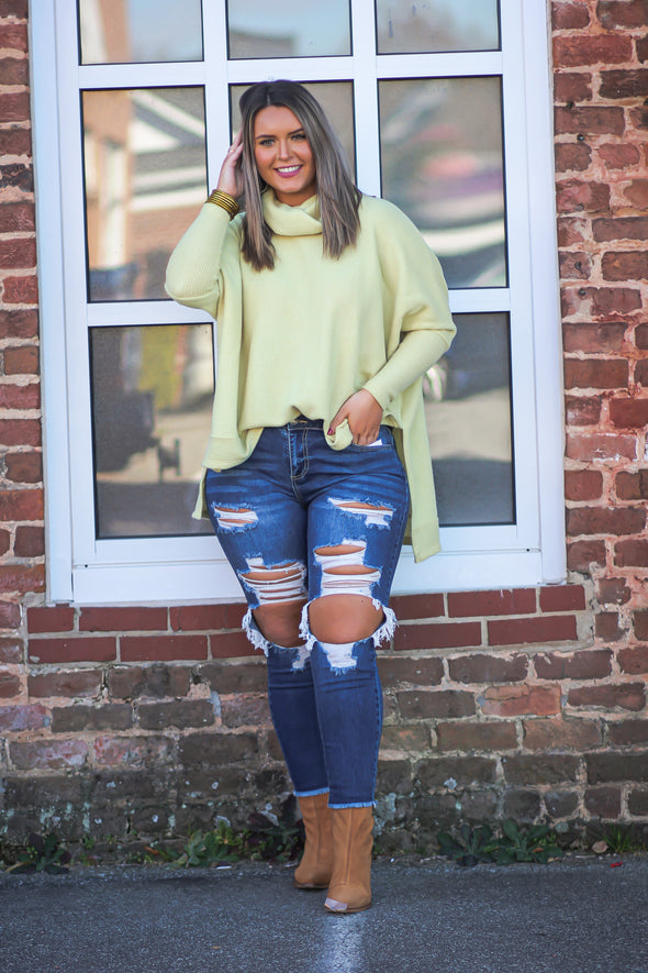 Dusty Yellow Brushed Knit Cowl Neck Top