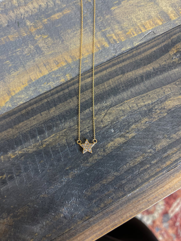 Clear Rhinestone Star Gold Chain Necklace