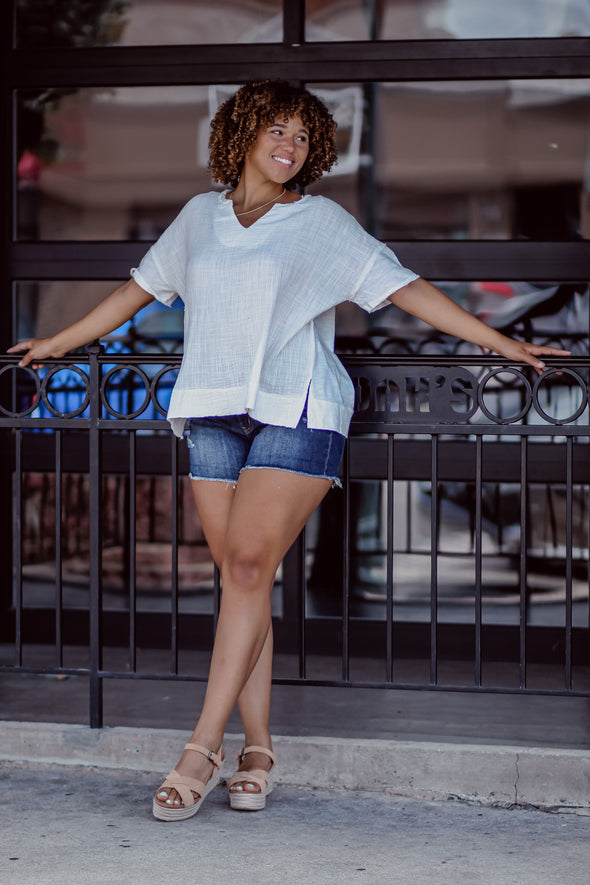 Ivory Textured Short Sleeve Blouse