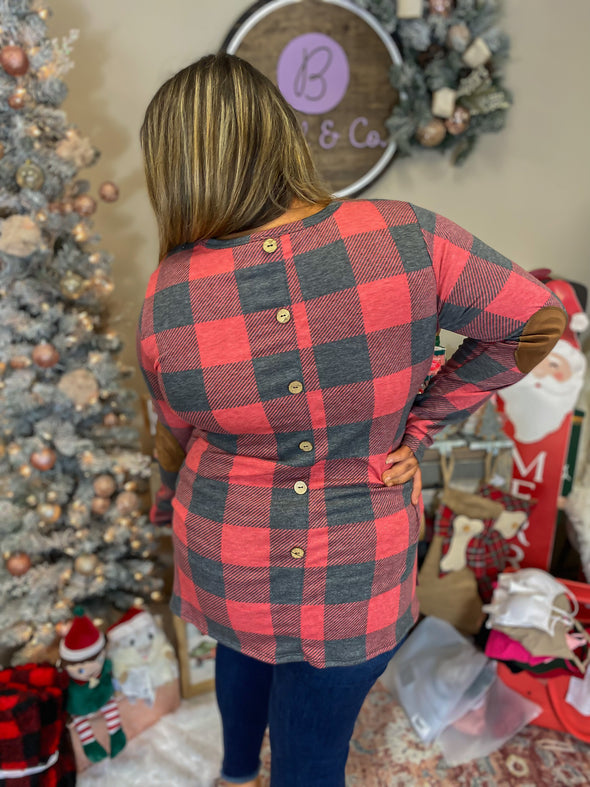 Red Buffalo Plaid Button Detail Top In Regular & Curvy