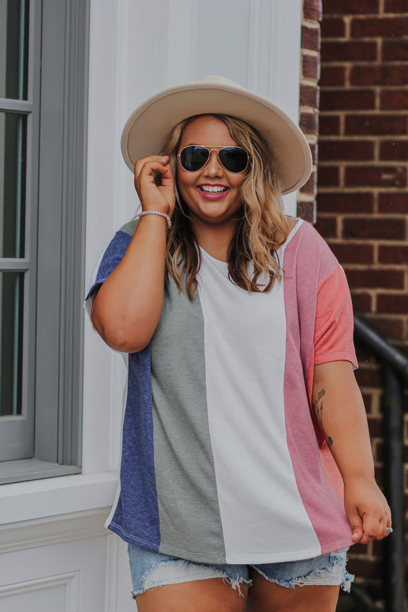 Multi Color Block Short Sleeve Top In Regular & Curvy