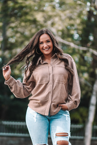 Mocha Button Down Cozy Shacket