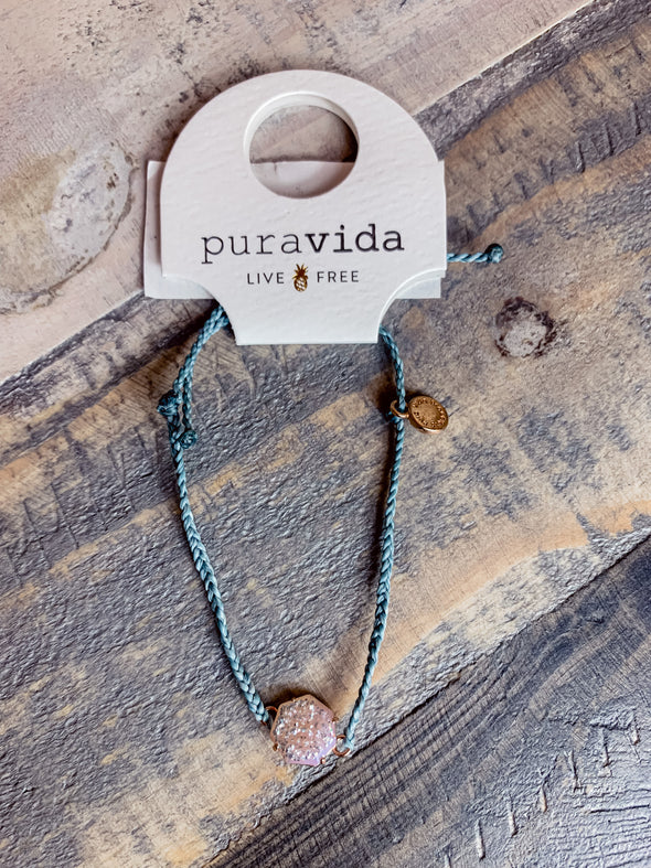 Pura Vida Smoke Blue Rainbow Geode Rose Gold