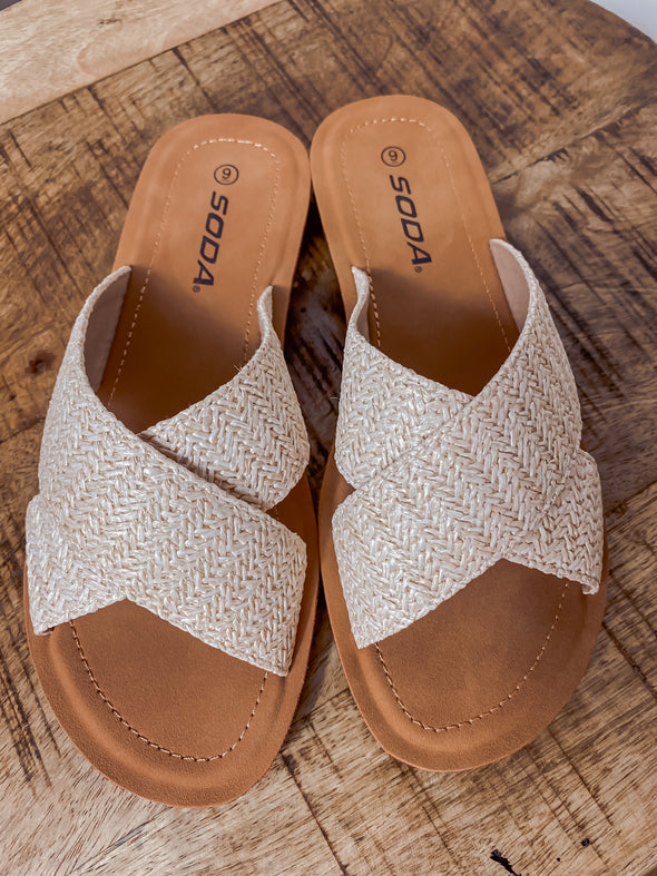 Cream Raffia Criss Cross Slip on Sandal