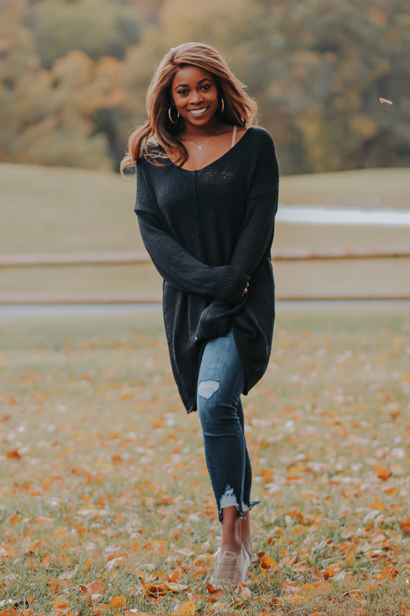 Black Knit Long Sleeve Tunic Sweater