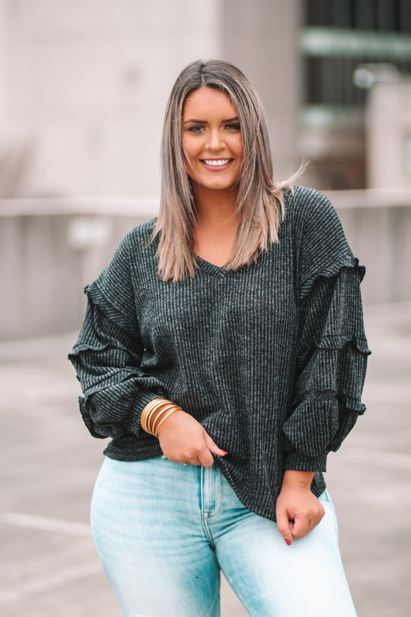 Black Tiered Bubble Sleeve Top