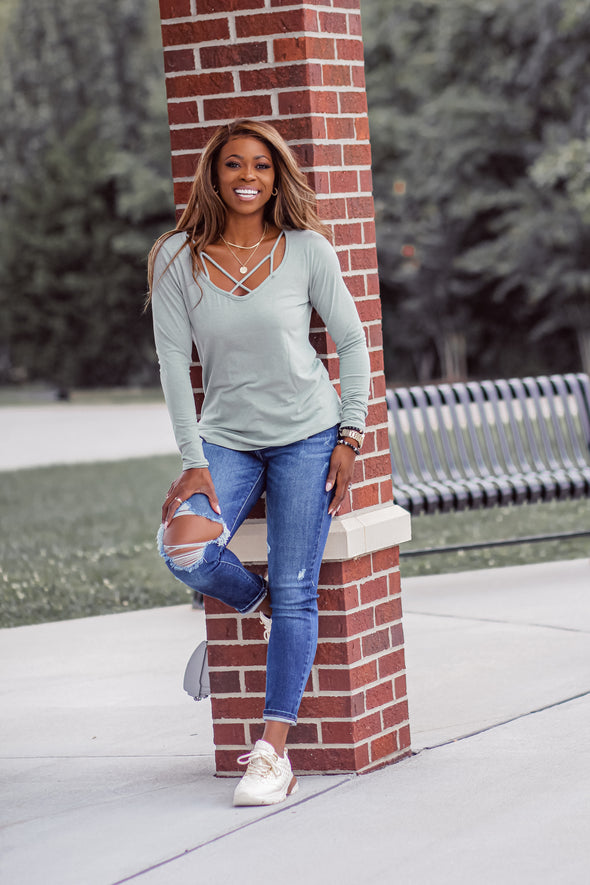 Sage Criss Cross Long Sleeve Top